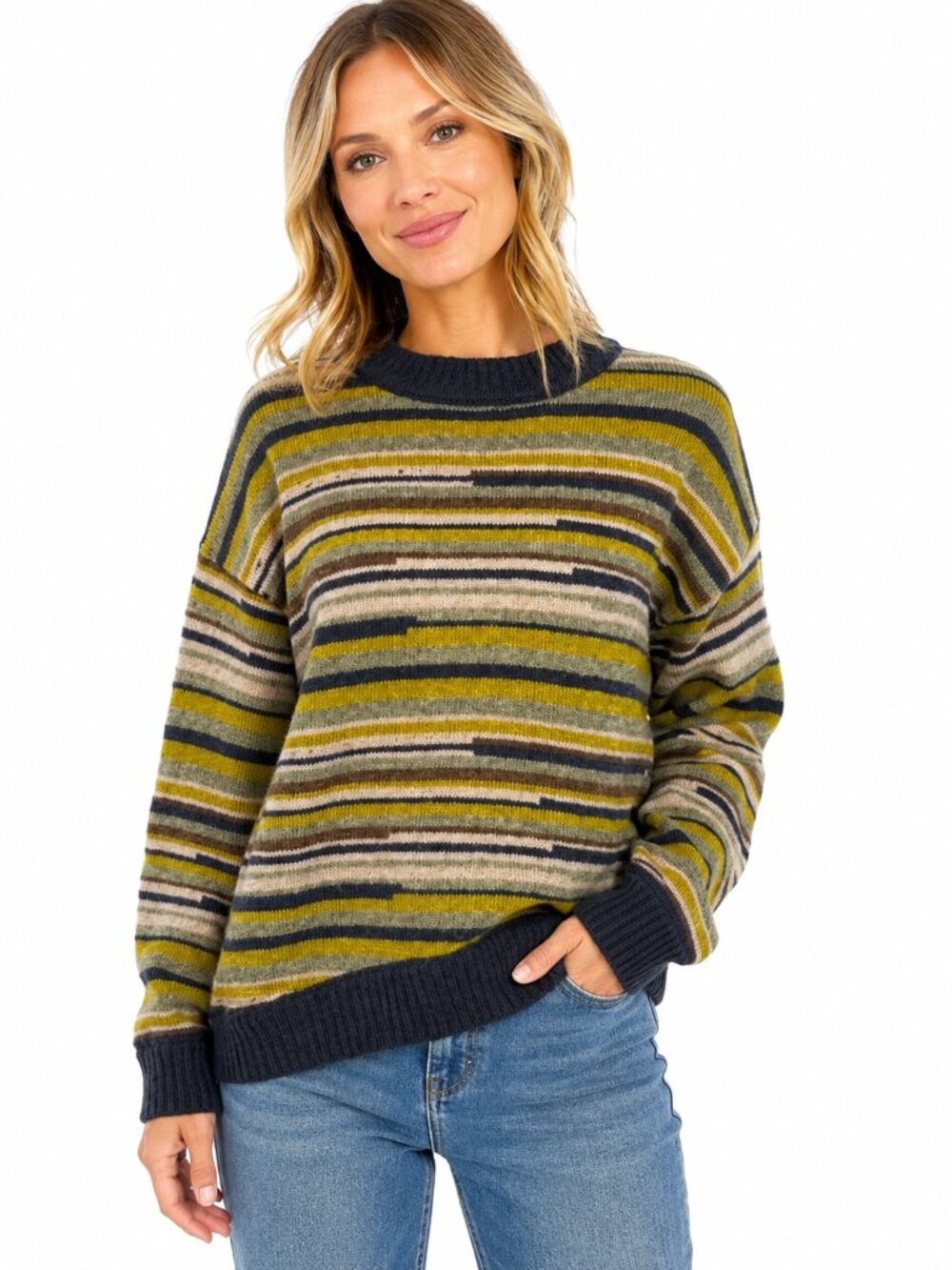 Grade & Gather Women's Sweater Crewneck Striped Earthy Colors Outdoor Size S